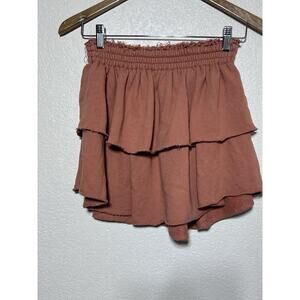 Aerie Hoodie Mini Skirt Ruffled Rust Orange Size Extra Small 100% Cotton